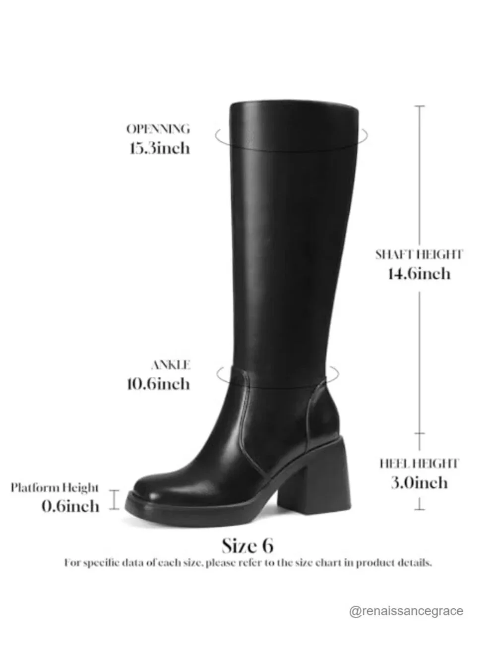 Faux Leather Square Toe Knee High Platform Boots